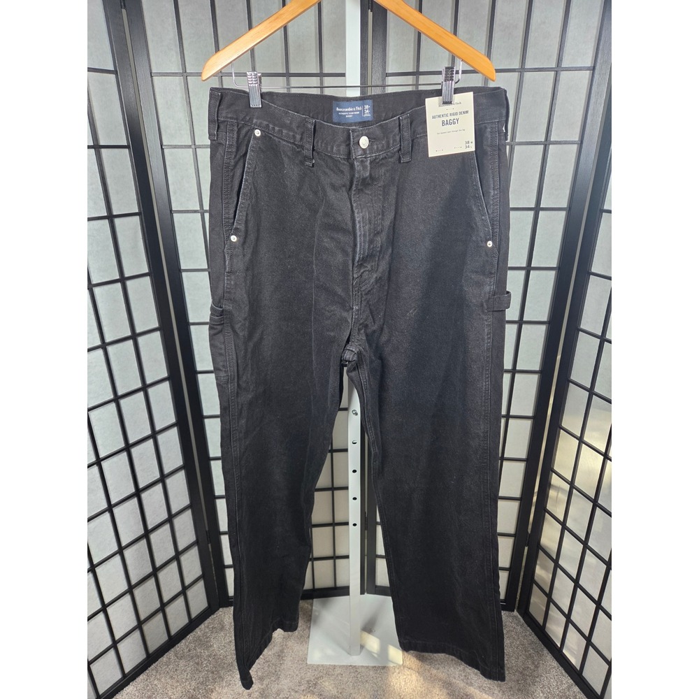 Abercrombie & Fitch 90s Mens Authentic Rigid Denim Baggy Jeans Black 38x34 New
